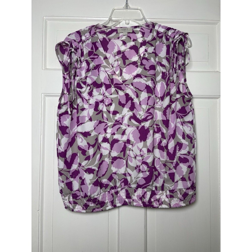 Ann Taylor Loft Outlet Sleeveless Purple White Floral Women’s LP Elastic Waist